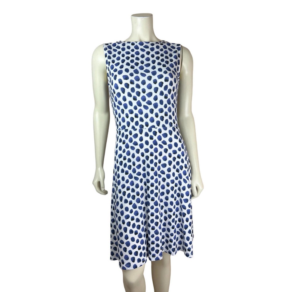 Holebrook Sweden Sleeveless Printed Dress White Blue Fit Flare High Neck Women S